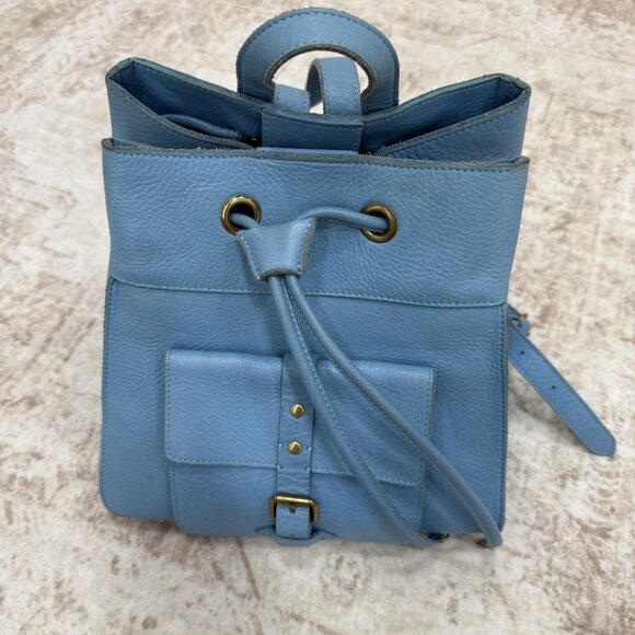 IIIBeCa by Joy Gryson Backpack Bag Womens Blue Leather Drawstring Front Pocket